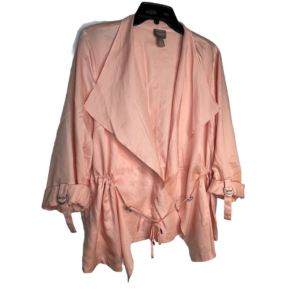 Chicos Peony Pink Roll Tab Blazer Jacket Blouse Shirt Womens 2 US L  (15